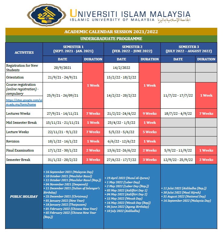 Academic Calendar - INBIOSIS - Universiti Kebangsaan Malaysia